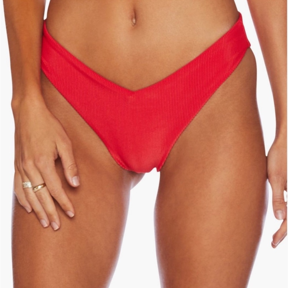 Beach Riot Red Ribbed V-Waist Bikini Bottom